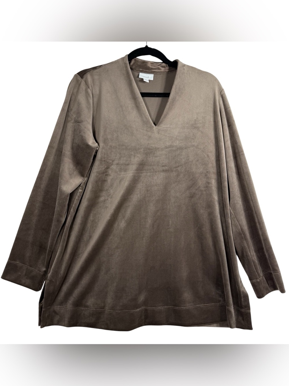 Classic V-Neck Long Sleeve Tunic Top - Taupe super soft, side slits